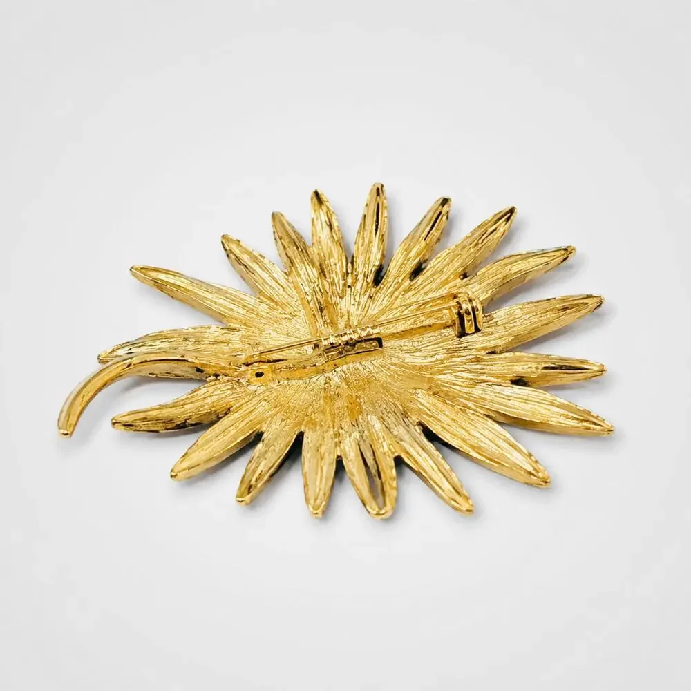 Vintage Large Leaf Brooch Pin Gold Tone Textured Layered Mid Century‎ 2.5